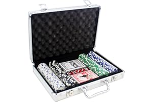 MASMAS Set de Poker/Póquer, Texas Holdem, Blackjack Completo con Maletín de Aluminio, Juego de Fichas Plástico, Mini Casino Portátil, Accesorios de Baccarat, Juegos de Mesa y Entretenimiento