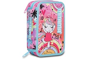 Mitama Astuccio Scuola 3 Scomparti - TRIPLO MUSIC LOVER, Multicolore - Contenuto 47 pz - Completo di Matite, Pennarelli etc..- Portapenne Scuola Elementare Bambini - Impermeabile