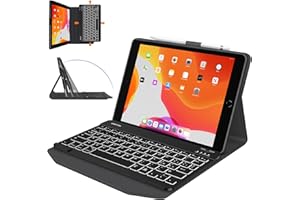 OMOTON Tastiera con Custodia per iPad 10.2 2021/2020/ 2019 (9a/ 8a/ 7a Gen), iPad Air 3 / Pro 10.5'' 2017, Cover Tastiera Retroilluminata Bluetooth Staccabile, Layout Italiano QWERTY, Nero