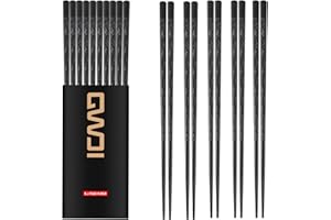 PYBBO 10 paia di bacchette riutilizzabili in fibra di vetro lavabili in lavastoviglie, antiscivolo giapponese cinese, minimalismo famiglia, 24,3 cm/9,6 pollici nero foglie modello bacchette