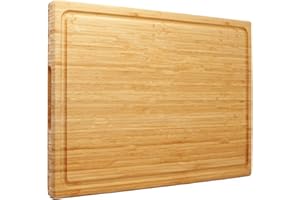 Utoplike Bardzo duża bambusowa deska do krojenia XXXL 60 x 40 x 3,2 cm, duży drewniany blok rzeźniczy do indyka, mięsa, warzyw, grilla, deska do krojenia nad zlewem, z uchwytem i rowkiem na sok