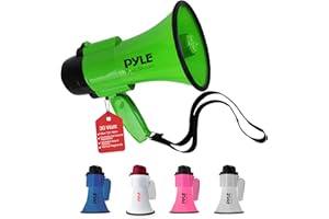 Pyle Megafono a Batteria con Sirena, Megafono Portatile 30 Watt, Microfono, 2 Modalità, Suono PA, Manico Pieghevole, per Cheerleading e Polizia, Verde