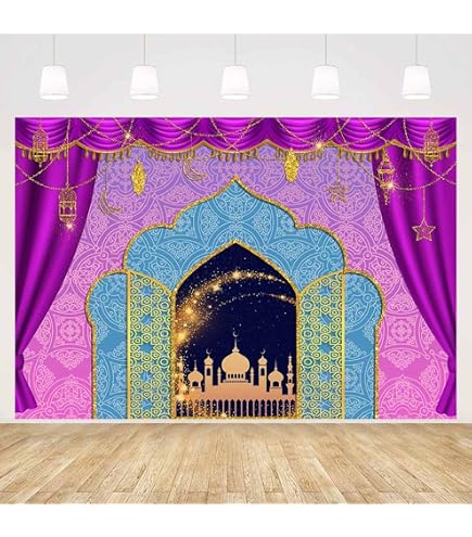 Tovaglia In Lattice Beistle - 2 Pezzi - Viola Con Reticolo Dorato - 137x274 Cm - Per Feste A Tema Mille E Una Notte
