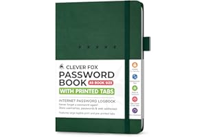 Clever Fox Password Book Medium – Internet Address & Password Journal Organizer – Computer & Website Log-In Keeper Notebook (Dark Green)