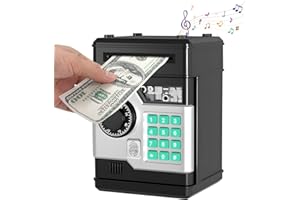Joollurm Money Bank for Kids, Electronic Money Boxes, Piggy Bank Upgraded ATM Safe for Kids, Cash Coin Saving Box with Password for Boys Girls, Best Gift For Birthday Children's Day (Black)