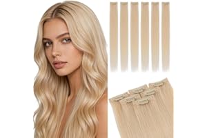 MY-LADY Extension Cheveux Naturel Clip 6 Pièces 25cm Rajout Cheveux Humain Lisses pour Highlights #60 Blond Platine 31g