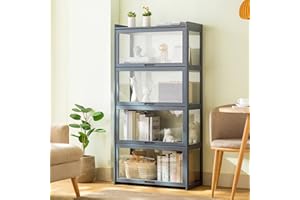 JFOZDM Vitrina, Vitrina Expositora Multifuncional de Vidrio a Prueba de Polvo, Diseño de Puerta de Gabinete con Solapa, Vitrina Cristal para Oficinas, Dormitorios, Salas de Estar 70 * 34 * 140CM Gris