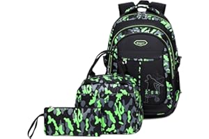 ZHIERNA Schulrucksack Jungen Teenager Rucksack Kinder Schultaschen Kinderrucksack Camouflage Rucksäcke Jugendliche Teens Schule Daypacks Schultertaschen Set Mit Lunchtasche und Federmappe