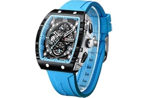 FORSINING Montre analogique à quartz pour homme - Grand cadran rectangulaire - Bracelet en silicone - Étanche - Calendrier - Date