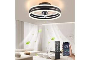 REVNEEY Ventilatore da soffitto silenzioso con illuminazione Lampada a sospensione dimmerabile da 72W con telecomando e APP Luce a 6 velocità con ventola Lampada da soggiorno camera da letto (nero, 50 cm)
