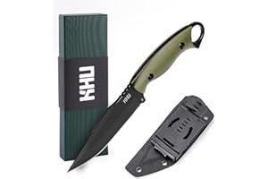 KHU Cuchillo Hoja Fija, Cuchillo Supervivencia Cuchillo Caza Cuchillo Bushcraft D2 Acero Mango de G10, Outdoor Caza Camping Accesorios - Funda Kydex - 17A