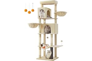 Feandrea Árbol Grande para Gatos, Torre para Arañar de 190,7 cm de Altura, Multinivel con 2 Cuevas, 2 Cestas, 5 Rascadores, Alfombra, Plataforma, Hamaca, Beige Arena PCT183Y01