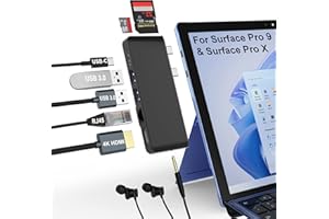 RYTAKI PRO Estación de Acoplamiento Surface Pro 9 Hub con 4K HDMI, USB-C Thunderbolt 4 (Pantalla+Datos+PD), USB 3.0&2.0, puerto Ethernet, Lector SD y TF, Pantalla Triple (Surface+HDMI+USB C) para Surface Pro 9/X