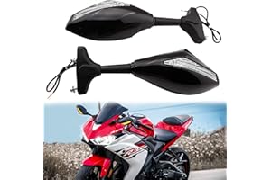 MISS MOLY Motocicleta Espejos Retrovisores Laterales con Led Señal de Giro Indicador Integrado para CBR GSXR YZF Sportbike Racing Bikes(Negro Brillante + Lente Transparente)