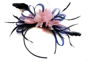Caprilite Navy Blue and Baby Pink Feather Hair Fascinator Headband Wedding and Royal Ascot Races Ladies