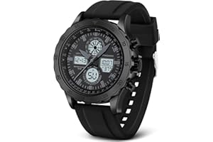 PINIDOUS Relojes para Hombre Relojes Deporte Militar Relojes Impermeable Relojes Analógicos Digitales Relojes de Acero Inoxidable con Alarma Cronómetro LED Hora Timbre Reloj Multifunción