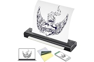 BIOMASER Bezprzewodowa drukarka do tatuażu, drukarka termiczna (nadaje się do systemów iOS i Android i PC), maszyna do transferu tatuażu, kopiarka, termotransferowa, z 15 papierami transferowymi