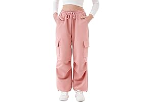 Rolanko Jogging Pants pour Filles avec Taille Élastique, Pantalons de Sport pour Enfants avec Poches Cargo