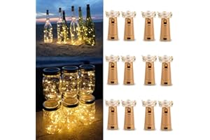 HT TOPHINON Luz de Botella (12 Pack), 2m 20 LED Lámparas de Botellas con Alambre de Cobre, Corcho Micro Luces para Boda,Navidad,Fiesta,Hogar,Exterior, Jardín,Blanco Cálido[Clase de eficiencia energética A+]