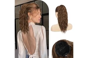 RUWISS Ponytail Extension, 18 Inch Wavy Curly Drawstring Ponytail for Daily Party Use, Synthetic Natural Hairpieces for Women, Brown & Light Auburn