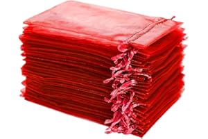 Jonami Sacchetti Organza Rossi Portaconfetti 7x9 cm Bomboniere Matrimonio Natale Gioielli Caramelle - 100 pz