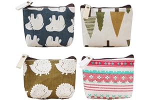 WHGHNCQ Lot de 4 mini porte-monnaie pour femme, avec fermeture éclair, trousse de maquillage, mini porte-monnaie en toile, pour pièces de monnaie, cartes, style clé B