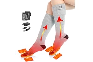 Chaussettes chauffantes pour Homme et Femme, SAVIOR HEAT Chaussettes de Ski Longues et épaisses avec Batterie Rechargeable électrique pour l'hiver la randonnée Camping Moto Cyclisme Courir