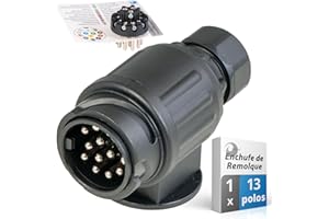 valonic Enchufe de Remolque de 13 Pines - Incluye Plantilla de cableado, Negro, Conector Remolque, piña para Caravana