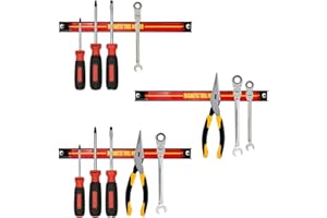 Bond Hardware Set of 3 Magnetic Tool Holder Rack - 12 Inch Heavy Duty Garage Wall Holder Strip for Tools - Tool Bar with Magnet for Screwdriver, Wrench