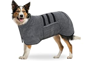 BASVII Szlafrok Dla Psa z Mikrofibry - Super Chłonny i Szybkoschnący, z Kieszenią i Regulowanym Paskiem, Dla Małych, Średnich i Dużych Psów