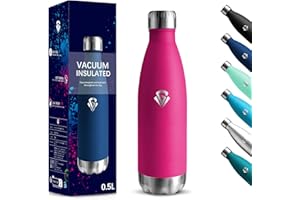 MOTSWEDI Gourde, 500 ml Sans BPA, Gourde Isotherme, 18/8 Acier Inoxydable, Bouteille Metal, Isolation Sous Vide à Double Paroi, Bouteille Acier Inoxydable pour École, Voyage, Randonnée bouteille - Rose-rouge