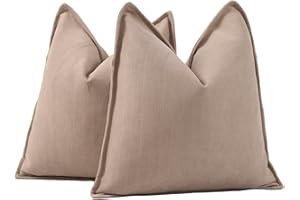 Madizz Lot de 2 Doux Housses de Coussin en Chenille Texturée Douce Simple décorative pour canapé Chambre Chameau 65 x 65 cm