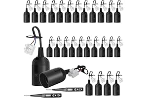 REAQUE Lampenfassung E27 mit Kabel, 28 Stück Renovierfassung Fassung, Glühbirnen Fassung/Baustellenfassung/Baufassung/Renovierungsfassung, mit VDE-Spannungsprüfer, max. 60 W(Schwarz)