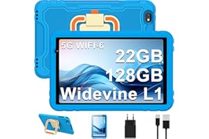 JUEDUR Android 14 Tablet 10 cali, 22GB RAM 128GB ROM(TF 1TB), 2.4G+5G WiFi6, 8000 mAh, Widevine L1, 8 Rdzeni 2,0 GHz, wyświetlacz HD 1280 x 800, Bluetooth 5.0, Obracany o 360°EVA Case - Niebieski