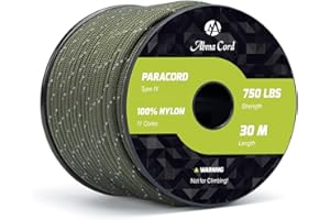 Abma Cord 750lb Paracord 4mm 30M 100% Nylon Corda Tipo IV 11 Fili Grado Militare Corda da Paracadute - Max. 340 kg - Riflettente Verde Militare