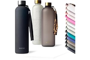 MAMEIDO Gourde 1 l, Bouteille d'eau Design Plastique avec Marqueur de Temps de Motivation, sans BPA, étanche (Rich Black)