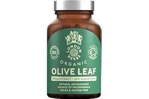 LONDON HERBS Organic Olive Leaf Extract 500mg | Standardised for 20% Oleuropein | 120 Vegan Capsules | Made in The UK