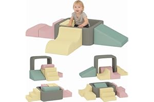 AIYAPLAY Parcours motricité bébé modulable en Mousse 7 pièces avec sécurité renforcée, Blocs éducatifs et Housse Lavable en Velours côtelé, pour Enfants 3 à 6 Ans, Multicolore