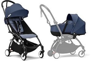 Stokke YOYO3 Stroller with Newborn Shell - Includes Black Frame, YOYO 6+ Color Pack (Air France Blue) & Newborn Shell (Navy Blue)