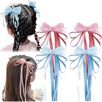 SALOCY Satin-Haarschleifen Set – 4 Stück In Schwarz, Weiß, Rosa, Blau, Mit Langer Quaste, Für Frauen & Mädchen