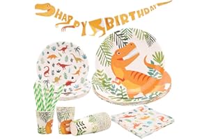 LOMUG Dino Geburtstag Deko, 81-teiliges Dinosaurier Geburtstag Geschirr Set, Dino Party Kindergeburtstag Partygeschirr Set,Dinosaurier Partyzubehör für Kinder Themen Geburtstagsfeier Dusche Dekoration