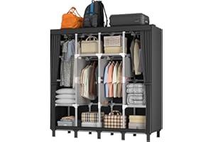 LOEFME Armadio 170 x 175 x 45 cm, in tessuto per camera da letto, guardaroba, in tessuto, con 2 guide sospese e 18 tasche laterali ()