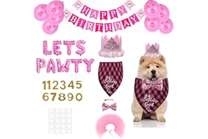 CREAHER Dog Birthday Party Supplies, Dog Birthday Bandana Outfit with Dog Birthday Hats for Dogs Happy Birthday Banner Balloon Cute Hat Bow Tie Cake Decoration for Pet Birthday Party Supplies Decorate