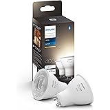 Philips Hue White 2 Faretti LED Smart, Bluetooh, GU10, 5W, Dimmerabile, Luce Bianca Calda, 2 Pezzi, Bianco
