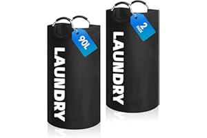 IXYDOR Cestos Ropa Sucia 90 L, Cesto Colada de Lavandería con Mango,Juego de 2 Cesto de lavandería plegable,Cubo de lavandería de Tela Oxford, Cesto de ropa sucia para Ropa, Mantas, Sábanas（ferroso）