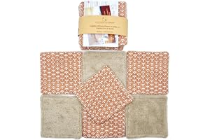 Lingettes démaquillantes lavables bambou, cotons réutilisables, pads, fait main, lot de 7 (Cappuccino à motifs)