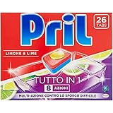 Pril Tutto in 1 Limone & Lime Detersivo Tabs, Pastiglie per lavastoviglie attive già a temperature di 40°, Detersivo lavastov