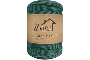 Uiopa Hilo Macrame 3mm x 300m Verde Oscuro Macrame Cuerda Algodon Natural de 4 Hilos Algodó Corde, Bricolaje Craft Cuerda para Macrame Pared, Cortinas, Colgador de Plantas, Cesta Regalo, Atrapasueños