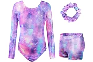 JiAmy Leotardos de gimnasia para niñas, manga larga, con pantalones cortos, traje de ballet para niñas de 3 a 12 años