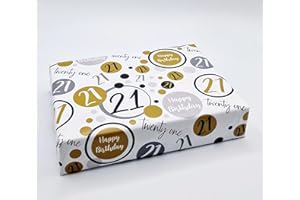 PARTY ANGELS 2 Sheets 21st Birthday Wrapping Paper Age 21 Birthday Gift Wrap Paper Male/Female Gold Black and Silver (PA)